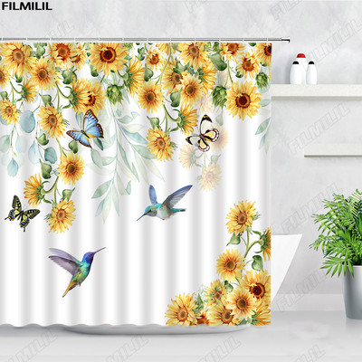 Cvjetni maslačak Zavjese za tuširanje Leptir Akvarel Prirodni cvijet Proljeće Javorovo lišće Dekoracija kupaonice iz sredine stoljeća Zavjesa za kadu