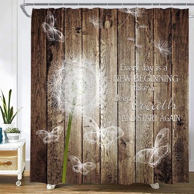 Cvjetni maslačak Zavjese za tuširanje Leptir Akvarel Prirodni cvijet Proljeće Javorovo lišće Dekoracija kupaonice iz sredine stoljeća Zavjesa za kadu