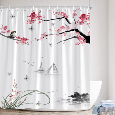 Cvjetni maslačak Zavjese za tuširanje Leptir Akvarel Prirodni cvijet Proljeće Javorovo lišće Dekoracija kupaonice iz sredine stoljeća Zavjesa za kadu