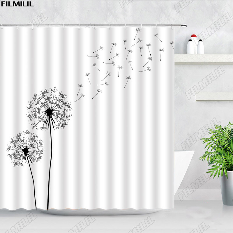 Cvjetni maslačak Zavjese za tuširanje Leptir Akvarel Prirodni cvijet Proljeće Javorovo lišće Dekoracija kupaonice iz sredine stoljeća Zavjesa za kadu