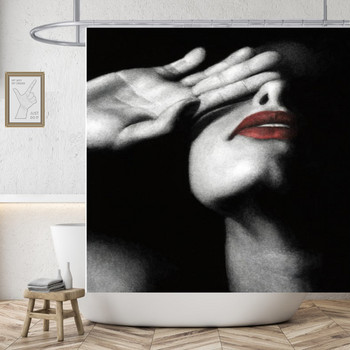 Бяла черна ретро завеса за душ 3D пиене Пушеща секси жена в тоалетни сцени Водоустойчив полиестер Параван за вана за баня
