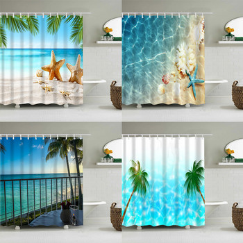 Seaside Sea Beach Ocean Coconut Tree Завеси за душ Завеса за баня Водоустойчива завеса за баня от полиестер Frabic с кукички