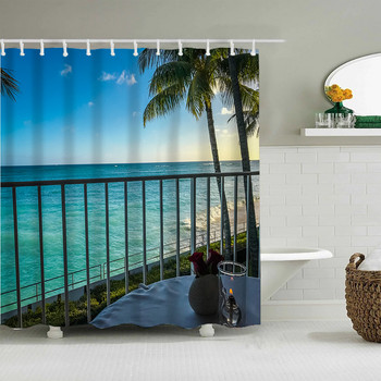 Seaside Sea Beach Παραλία Ocean Coconut Tree Κουρτίνες μπάνιου Κουρτίνα μπάνιου Αδιάβροχη Πολυεστερική Frabic Κουρτίνα μπάνιου με γάντζους