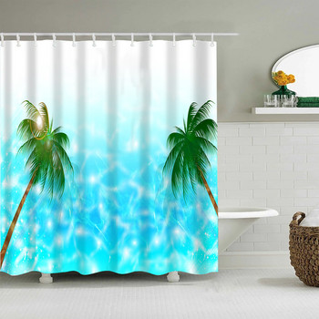 Seaside Sea Beach Ocean Coconut Tree Завеси за душ Завеса за баня Водоустойчива завеса за баня от полиестер Frabic с кукички