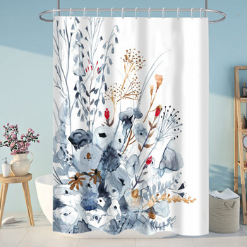 Завеса за душ, листа от тропически растения, цветя, камък, комплект завеси за баня с куки 180x200 см, водоустойчиви тъкани, параван за баня