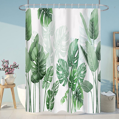 Dušas aizkars Tropical Augu Lapas Ziedu akmens Vannas aizkaru komplekts ar āķiem 180x200cm ūdensnecaurlaidīgs audums