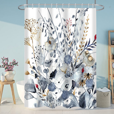 Dušas aizkars Tropical Augu Lapas Ziedu akmens Vannas aizkaru komplekts ar āķiem 180x200cm ūdensnecaurlaidīgs audums