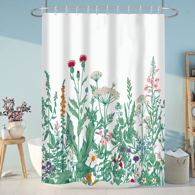 Dušas aizkars Tropical Augu Lapas Ziedu akmens Vannas aizkaru komplekts ar āķiem 180x200cm ūdensnecaurlaidīgs audums