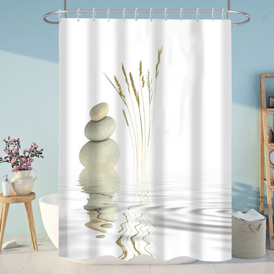 Dušas aizkars Tropical Augu Lapas Ziedu akmens Vannas aizkaru komplekts ar āķiem 180x200cm ūdensnecaurlaidīgs audums