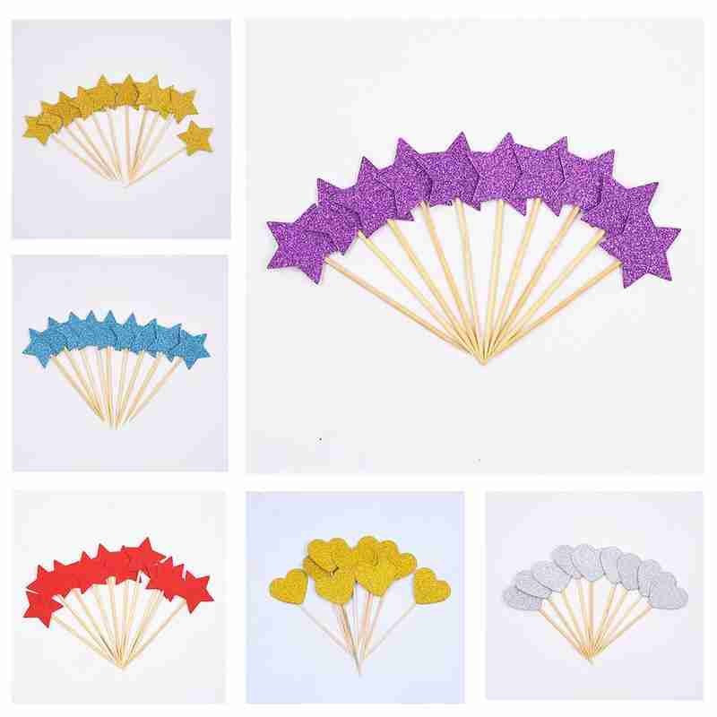 10 vnt Spalvingo torto viršaus žvaigždės širdis su gimtadieniu torto dekoravimo reikmenys kūdikių dušo dekoravimo vestuvių vakarėliui