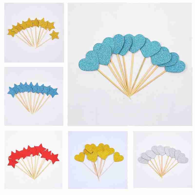 10 vnt Spalvingo torto viršaus žvaigždės širdis su gimtadieniu torto dekoravimo reikmenys kūdikių dušo dekoravimo vestuvių vakarėliui