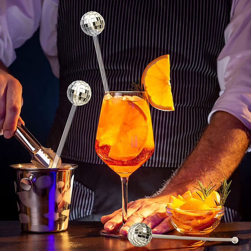 1 vnt diskotekos kamuoliukų maišytuvai kokteilių gėrimų kavos maišytuvai plastikiniai veidrodiniai kamuoliukai, skirti namų gėrimų vakarėliui dekoruoti