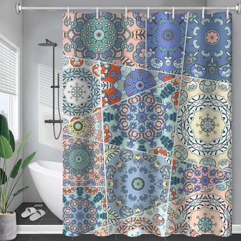 Бохо тема Сини завеси за душ Аксесоари за баня Сладък 3D печат Водоустойчив плат с куки Геометричен модел Декоративна завеса