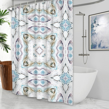 Бохо тема Сини завеси за душ Аксесоари за баня Сладък 3D печат Водоустойчив плат с куки Геометричен модел Декоративна завеса