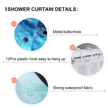 Θέμα Boho Μπλε κουρτίνες μπάνιου Αξεσουάρ μπάνιου Χαριτωμένο 3D εκτύπωση αδιάβροχο ύφασμα με γάντζους Κουρτίνα διακόσμησης γεωμετρικού σχεδίου