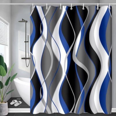 Boho tema Plave zavjese za tuš Kupaonski dodaci Slatki 3D ispis Vodootporna tkanina s kukama Dekorativna zavjesa s geometrijskim uzorkom