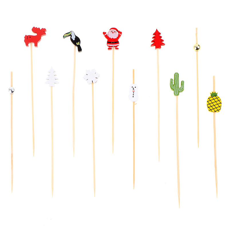50/100gab.12cm Sirds zieds Bambusa Pick Bufete Cupcake Fruit Fork Party Desertu Salātu Stick Kokteiļu Iesms kāzu dekorēšanai