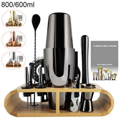 1-13 τμχ Black Rose Gold Mixer Jigger Metal Bartender Boston Shaker Mixer Drink Tool Bar Set Kit Ξύλινη βάση βάσης