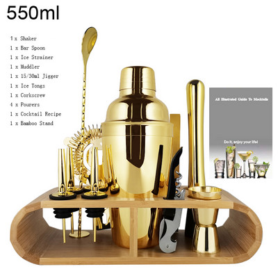 1-13 komada Black Rose Gold Mixer Jigger Metal Bartender Boston Cocktail Shaker Mixer Piće Tool Bar Set Kit Drvena postolja