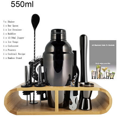1-13 komada Black Rose Gold Mixer Jigger Metal Bartender Boston Cocktail Shaker Mixer Piće Tool Bar Set Kit Drvena postolja