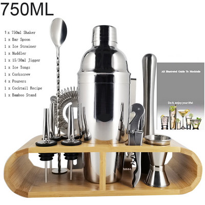 1-13 komada Black Rose Gold Mixer Jigger Metal Bartender Boston Cocktail Shaker Mixer Piće Tool Bar Set Kit Drvena postolja