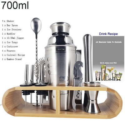 1-13 komada Black Rose Gold Mixer Jigger Metal Bartender Boston Cocktail Shaker Mixer Piće Tool Bar Set Kit Drvena postolja