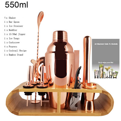 1-13 komada Black Rose Gold Mixer Jigger Metal Bartender Boston Cocktail Shaker Mixer Piće Tool Bar Set Kit Drvena postolja