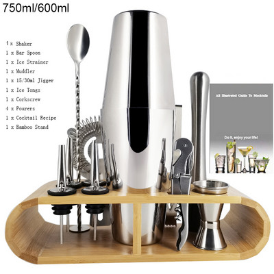 1-13 komada Black Rose Gold Mixer Jigger Metal Bartender Boston Cocktail Shaker Mixer Piće Tool Bar Set Kit Drvena postolja