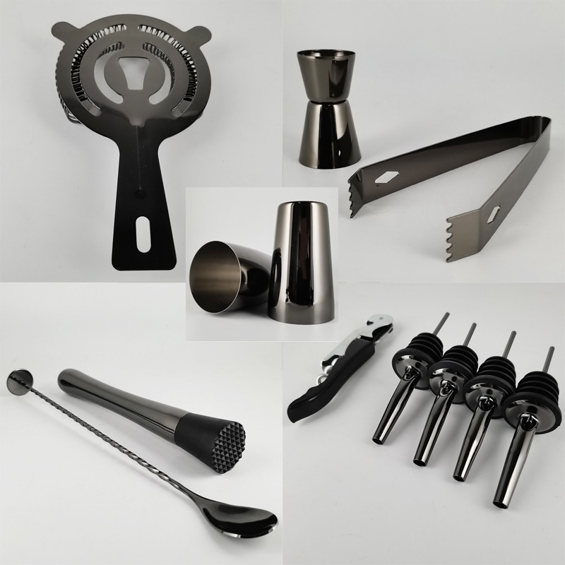 1-13 komada Black Rose Gold Mixer Jigger Metal Bartender Boston Cocktail Shaker Mixer Piće Tool Bar Set Kit Drvena postolja