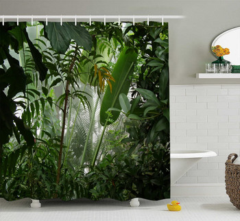 Тропически растения Флорални завеси за душ Бежови зелени палмови листа Цветя Скандинавски декор Комплекти завеси за баня Полиестерен плат