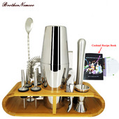 1-13gb kokteiļu šeikeru komplekts nerūsējošā tērauda vīna miksera dzēriena sarkanvīna kokteiļu šeikeris bārmeņa instrumentu komplekts ovāls koka statīva pamatne