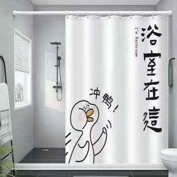 Забавна завеса за душ с котка 3D анимационно животно Проста бяла завеса за вана за вана Водоустойчив полиестер Комплект аксесоари за баня Декор