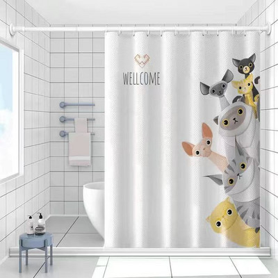 Smiješna mačka zavjesa za tuširanje 3D crtana životinja Jednostavna bijela zavjesa za kadu Vodootporni poliester Kupaonski pribor Set dekor