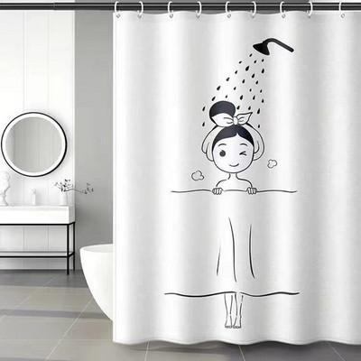 Smiješna mačka zavjesa za tuširanje 3D crtana životinja Jednostavna bijela zavjesa za kadu Vodootporni poliester Kupaonski pribor Set dekor