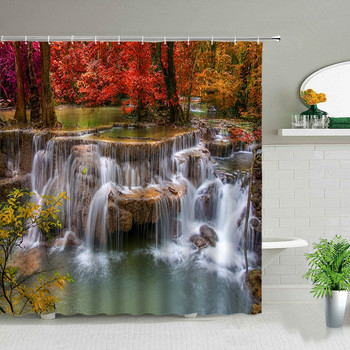 Естествен пейзаж Комплект завеси за душ Водопад Пролетен пейзаж Декорация на вана за дома Водоустойчива полиестерна кърпа Завеси за баня