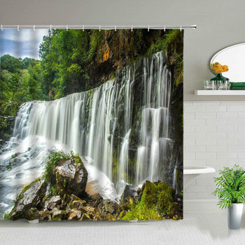 Естествен пейзаж Комплект завеси за душ Водопад Пролетен пейзаж Декорация на вана за дома Водоустойчива полиестерна кърпа Завеси за баня