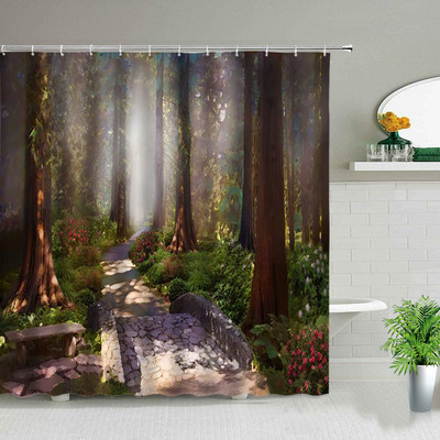 Prirodni krajolik Komplet zavjesa za tuširanje Vodopad Proljetni krajolik Kućna dekoracija za kadu Vodootporna poliesterska tkanina Kupaonske zavjese