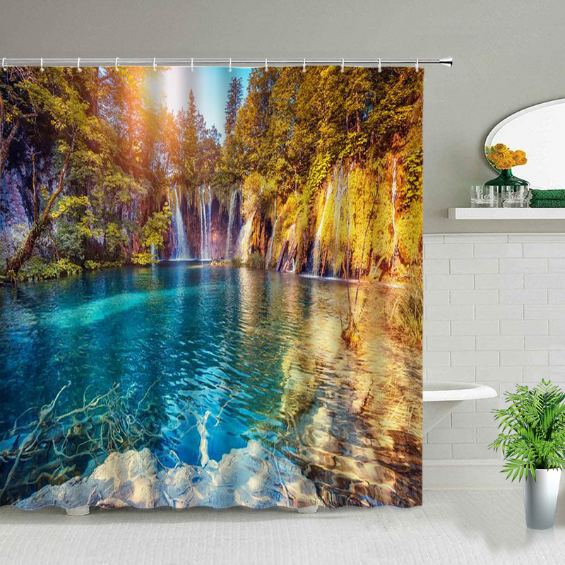 Prirodni krajolik Komplet zavjesa za tuširanje Vodopad Proljetni krajolik Kućna dekoracija za kadu Vodootporna poliesterska tkanina Kupaonske zavjese