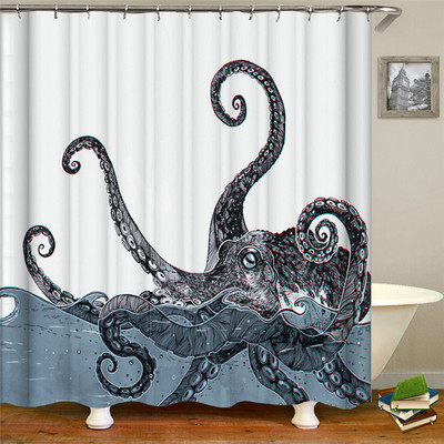 Octopus Seas dušas aizkari vannas aizkars 180*180cm ūdensizturīgs vannas istabas mājas dekors mazgājams audums vannas istabas ekrāns ar 12 āķiem