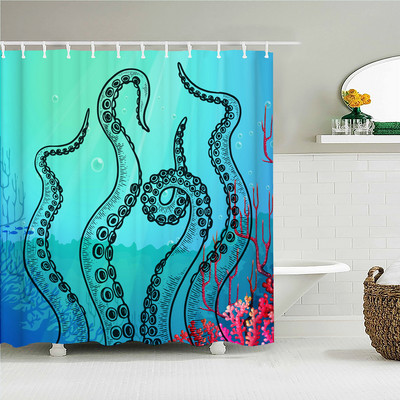 Octopus Seas dušas aizkari vannas aizkars 180*180cm ūdensizturīgs vannas istabas mājas dekors mazgājams audums vannas istabas ekrāns ar 12 āķiem