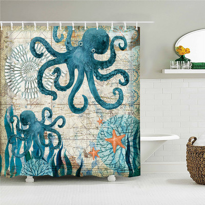 Octopus Seas dušas aizkari vannas aizkars 180*180cm ūdensizturīgs vannas istabas mājas dekors mazgājams audums vannas istabas ekrāns ar 12 āķiem