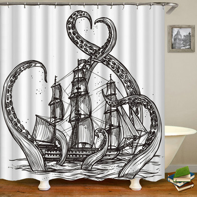 Octopus Seas dušas aizkari vannas aizkars 180*180cm ūdensizturīgs vannas istabas mājas dekors mazgājams audums vannas istabas ekrāns ar 12 āķiem