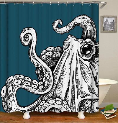 Octopus Seas dušas aizkari vannas aizkars 180*180cm ūdensizturīgs vannas istabas mājas dekors mazgājams audums vannas istabas ekrāns ar 12 āķiem