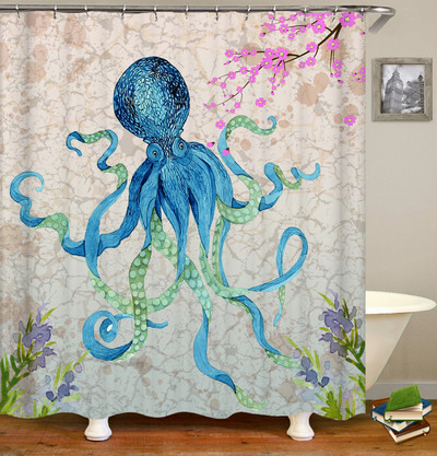 Octopus Seas dušas aizkari vannas aizkars 180*180cm ūdensizturīgs vannas istabas mājas dekors mazgājams audums vannas istabas ekrāns ar 12 āķiem