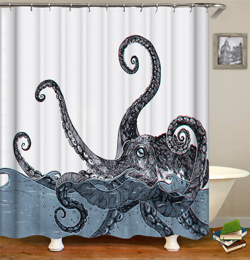 Octopus Seas dušas aizkari vannas aizkars 180*180cm ūdensizturīgs vannas istabas mājas dekors mazgājams audums vannas istabas ekrāns ar 12 āķiem