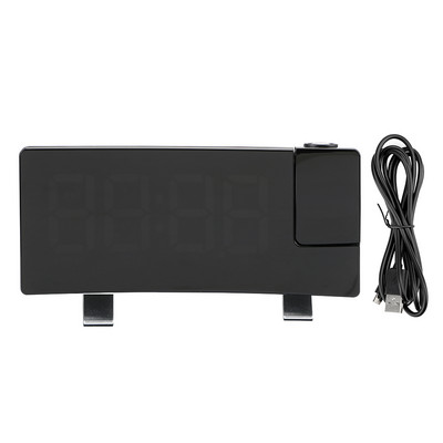 Digitālais LED atlikšanas darbvirsmas modinātāja taimeris Rotējošais projektors FM radio projekcijas fona apgaismojums izliekta ekrāna modinātājs