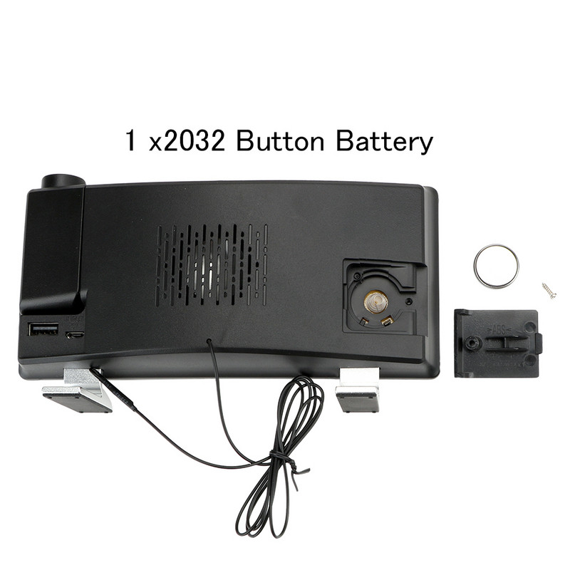 Digitālais LED atlikšanas darbvirsmas modinātāja taimeris Rotējošais projektors FM radio projekcijas fona apgaismojums izliekta ekrāna modinātājs