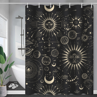 Constellation Tkanina Zavjesa za tuširanje Rumenilo Sunce i Mjesec Fraza Moderni apstraktni misticizam Vodootporni kupaonski dodaci