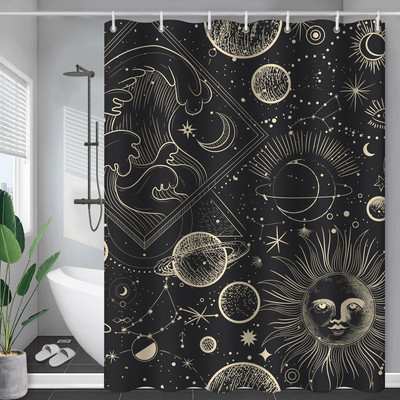 Constellation Tkanina Zavjesa za tuširanje Rumenilo Sunce i Mjesec Fraza Moderni apstraktni misticizam Vodootporni kupaonski dodaci