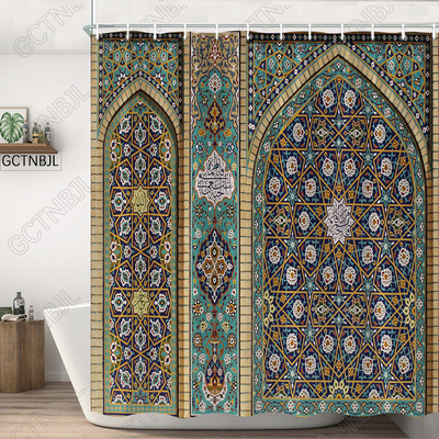 Marokas dzeltenas antīkas arkveida durvis dušas aizkari veci vintage koka durvis vannas istabai ūdensizturīgs audums vannas aizkari ar āķiem